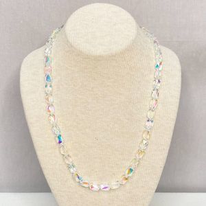 Princess Necklace Clear Aurora Borealis Faceted Rectangular Beads Slide Clasp